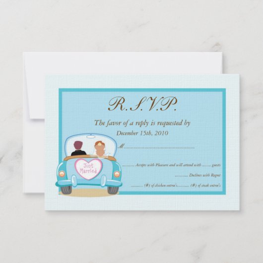 Just Married Classic Car Wedding RSVP Karte (Vorderseite)