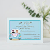 Just Married Classic Car Wedding RSVP Karte (Stehend Vorderseite)
