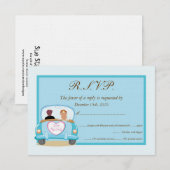 Just Married Classic Car Wedding RSVP Karte (Vorne/Hinten)