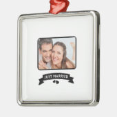 Just Married Classy Gastgeschenk Hochzeit Foto Ornament Aus Metall (Links)