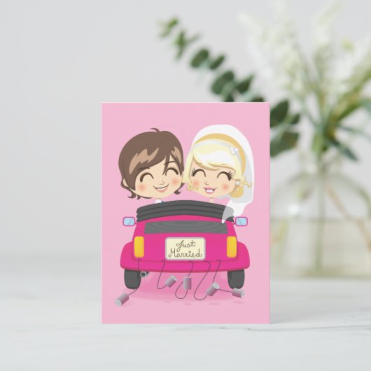 Just Married Couple Ankündigungspostkarte (Stehend Vorderseite)