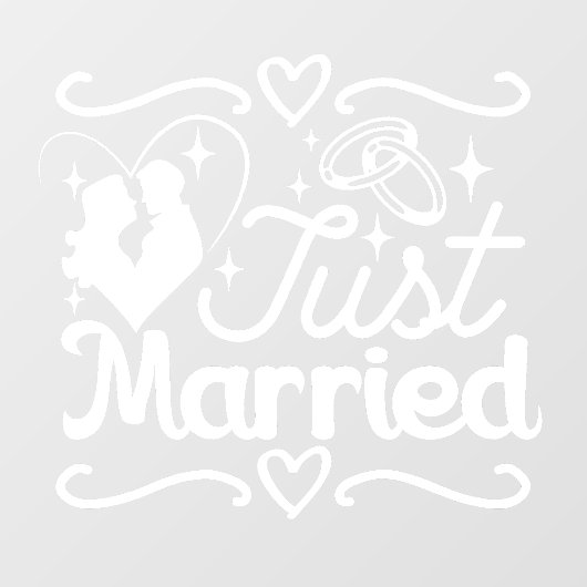 Just Married Couple Heart Wedings Rings Fensteraufkleber (Blatt)