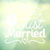 Just Married Couple Heart Wedings Rings Fensteraufkleber (Blatt 3)