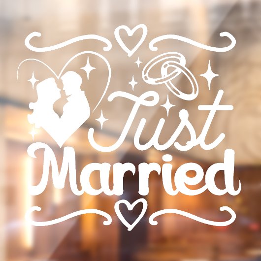 Just Married Couple Heart Wedings Rings Fensteraufkleber (Blatt 2)