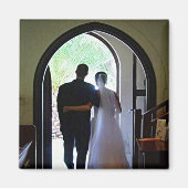 Just Married Couple Verlassend Church Custom Foto Magnet (Vorne)