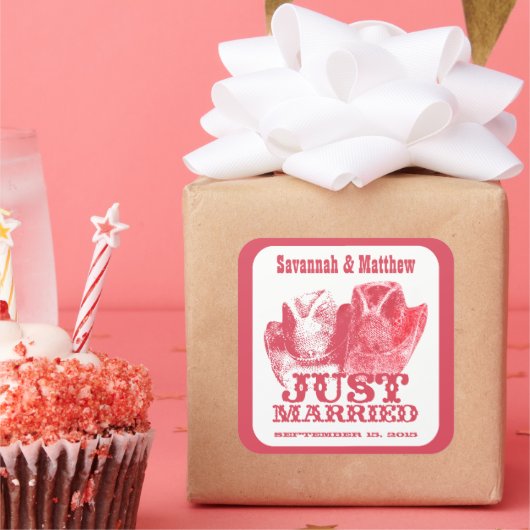 Just Married Cowboy CowGirl Hats Wedding Sticker (Party)
