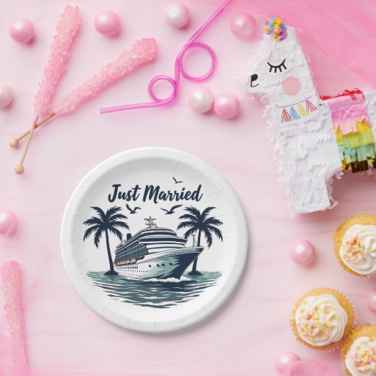 Just Married Cruising Summer Wedding Husband Ehefr Pappteller (Party)