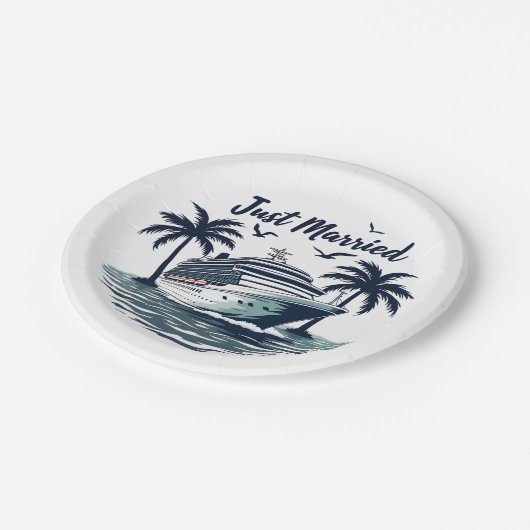 Just Married Cruising Summer Wedding Husband Ehefr Pappteller (Schrägansicht)