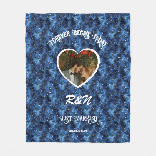 Just Married Custom Foto & Name Fleece Blanket (Vorderseite)