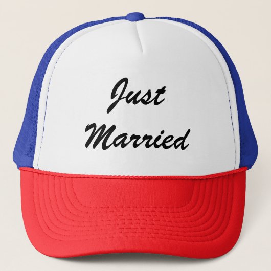 Just Married Custom Script Text Wededs Truckerkappe (Vorderseite)