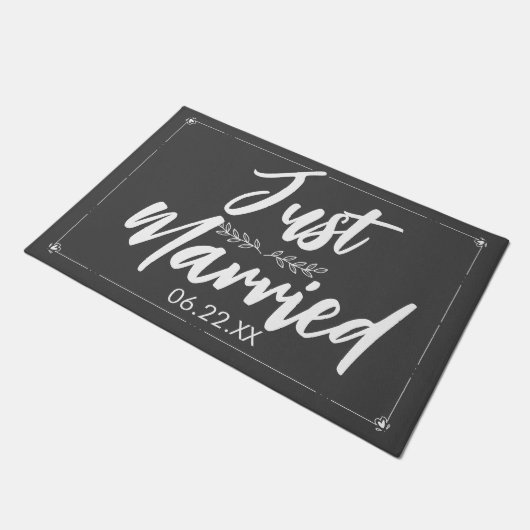 Just Married Date Hochzeitsgeschenk Niedlich Fußmatte (Schrägansicht)
