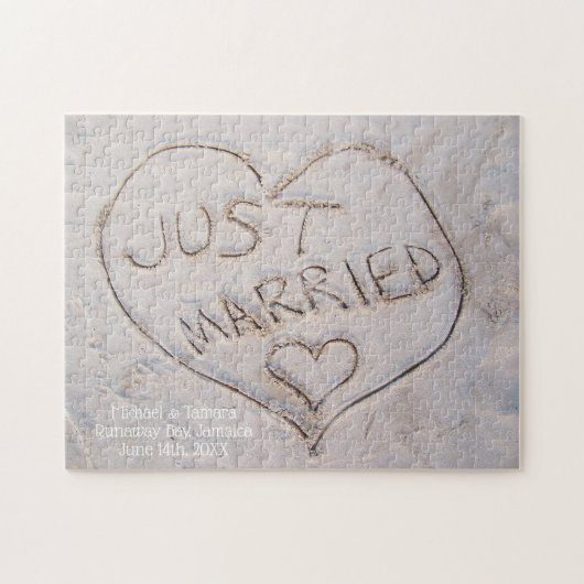 Just Married Destination Sand Schreiben Custom Puzzle (Horizontal)