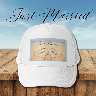 Just Married, Dusty Blue Beach Hochzeit 2 Herz Truckerkappe