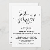 Just Married Elegant Calligraphy Empfang-Only Einladung (Vorne/Hinten)