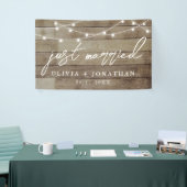 Just Married Elegant Calligraphy Rustic Wedding Banner (Messeveranstaltung)