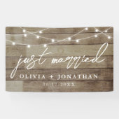 Just Married Elegant Calligraphy Rustic Wedding Banner (Horizontal)