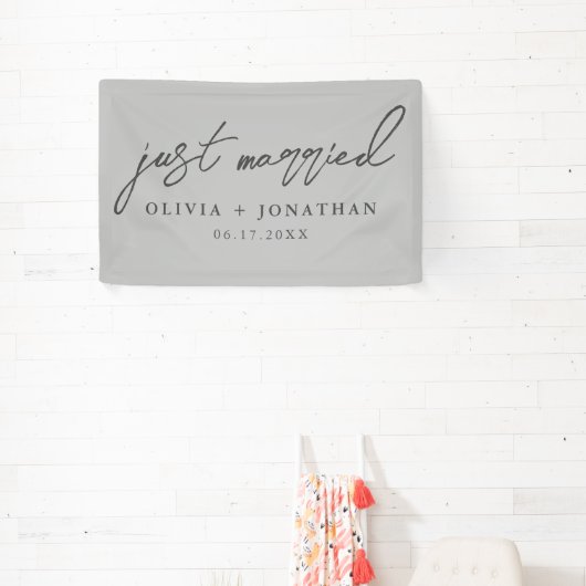 Just Married Elegant Calligraphy Script Wedding Banner (InSitu)