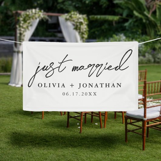 Just Married Elegant Calligraphy Script Wedding Banner