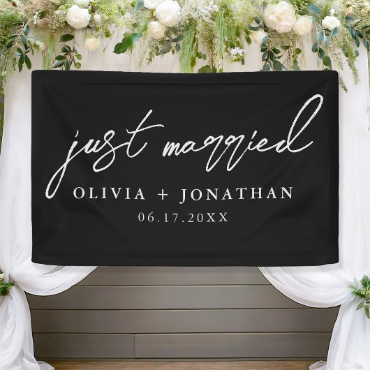 Just Married Elegant Calligraphy Script Wedding Banner