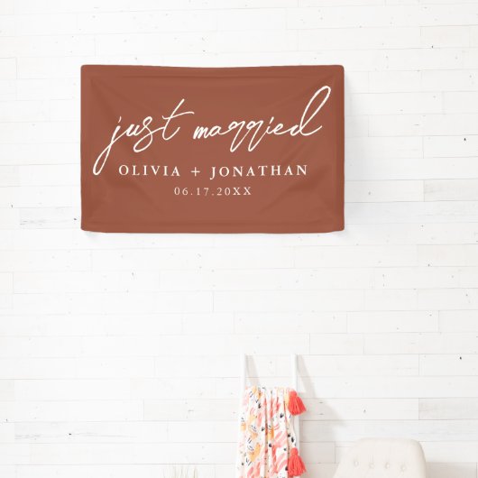 Just Married Elegant Calligraphy Script Wedding Banner (InSitu)