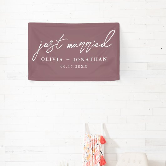 Just Married Elegant Calligraphy Script Wedding Banner (InSitu)