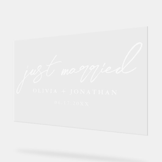 Just Married Elegant Calligraphy Wedding Acrylschild (Winkel)