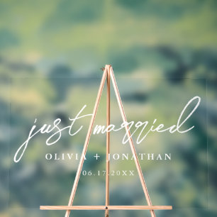 Just Married Elegant Calligraphy Wedding Acrylschild