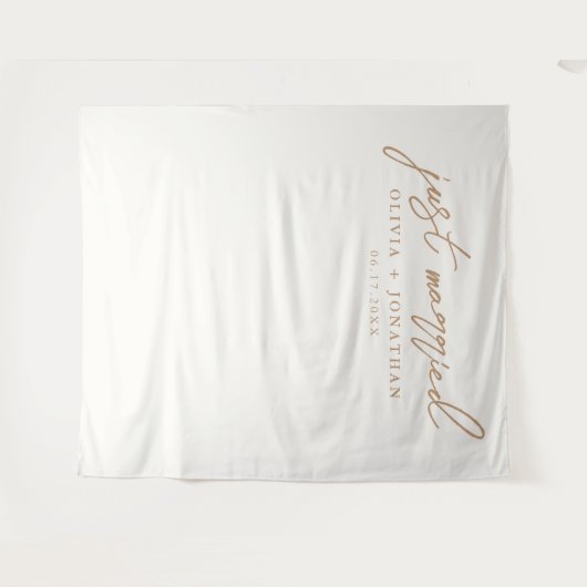 Just Married Elegant Calligraphy Wedding Backdrop Wandteppich (Vorderseite (Horizontal))