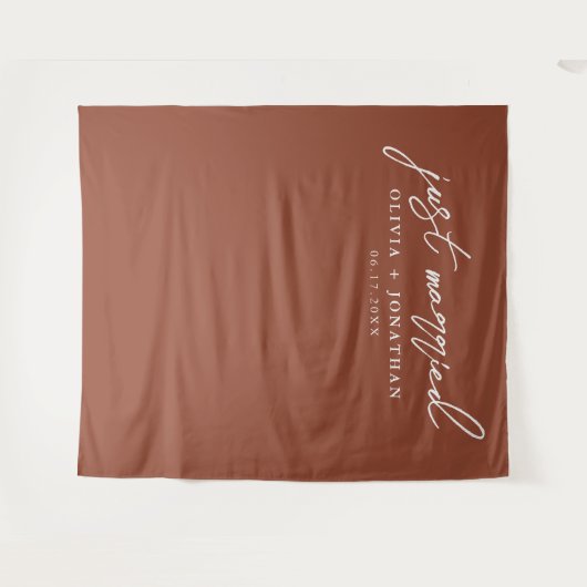 Just Married Elegant Calligraphy Wedding Backdrop Wandteppich (Vorderseite (Horizontal))