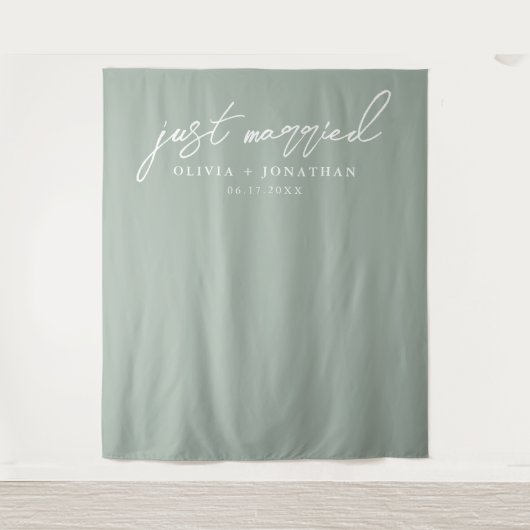 Just Married Elegant Calligraphy Wedding Backdrop Wandteppich (Vorderseite)