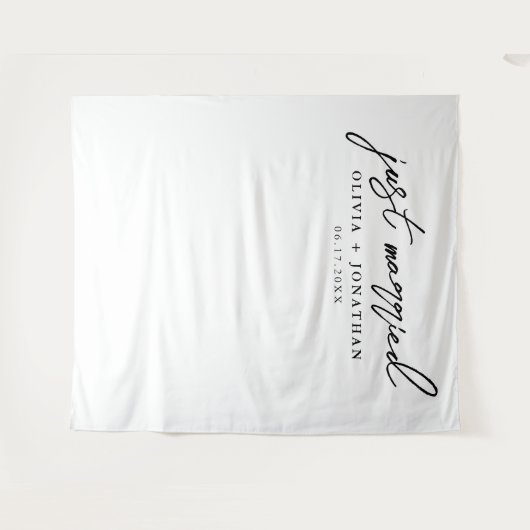 Just Married Elegant Calligraphy Wedding Backdrop Wandteppich (Vorderseite (Horizontal))