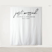 Just Married Elegant Calligraphy Wedding Backdrop Wandteppich (Vorderseite)