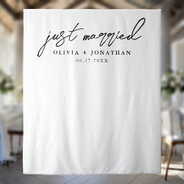 Just Married Elegant Calligraphy Wedding Backdrop Wandteppich