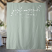 Just Married Elegant Calligraphy Wedding Backdrop Wandteppich