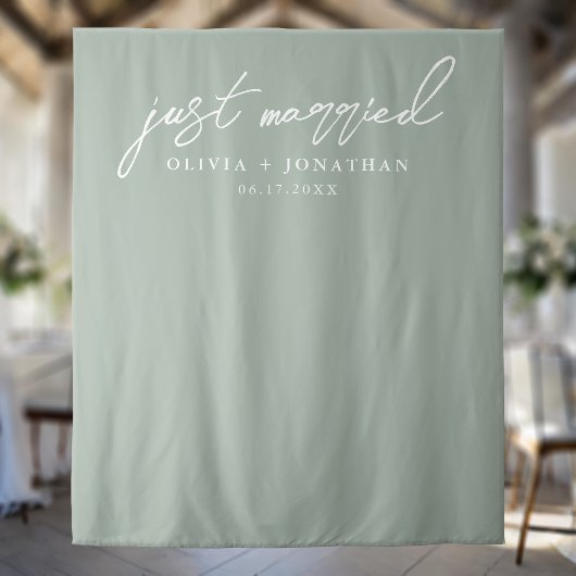 Just Married Elegant Calligraphy Wedding Backdrop Wandteppich
