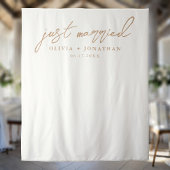 Just Married Elegant Calligraphy Wedding Backdrop Wandteppich
