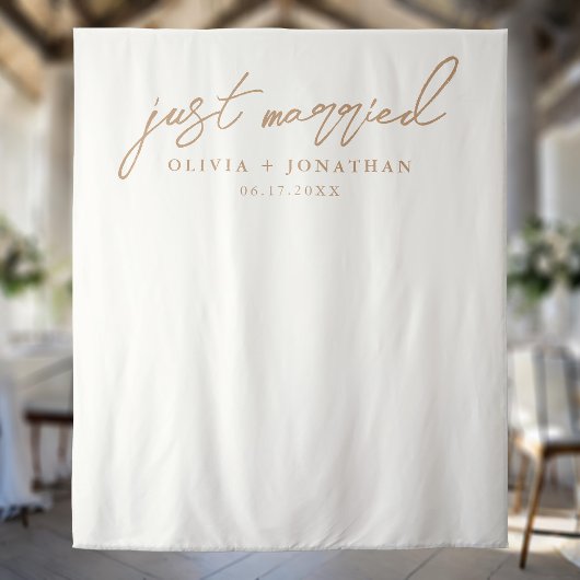 Just Married Elegant Calligraphy Wedding Backdrop Wandteppich