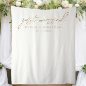Just Married Elegant Calligraphy Wedding Backdrop Wandteppich