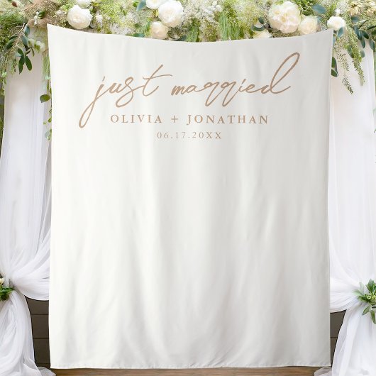 Just Married Elegant Calligraphy Wedding Backdrop Wandteppich