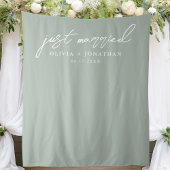Just Married Elegant Calligraphy Wedding Backdrop Wandteppich
