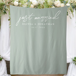 Just Married Elegant Calligraphy Wedding Backdrop Wandteppich