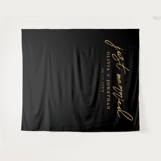 Just Married Elegant Calligraphy Wedding Backdrop Wandteppich (Vorderseite (Horizontal))