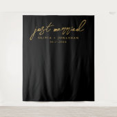 Just Married Elegant Calligraphy Wedding Backdrop Wandteppich (Vorderseite)