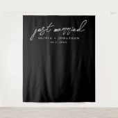 Just Married Elegant Calligraphy Wedding Backdrop Wandteppich (Vorderseite)