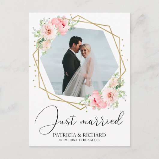 Just Married Elegant floral Eloped Ankündigung Postkarte (Vorderseite)