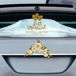 Just Married elegant gold script wedding car Fensteraufkleber