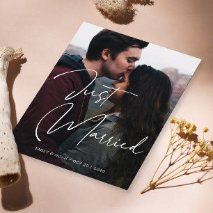 Just Married Elegant Hand Letters Wedding Foto Ankündigung