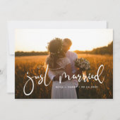 Just married Elegant romantic wedding photo card Ankündigung (Vorderseite)