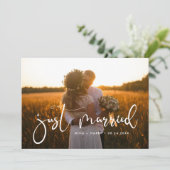 Just married Elegant romantic wedding photo card Ankündigung (Stehend Vorderseite)