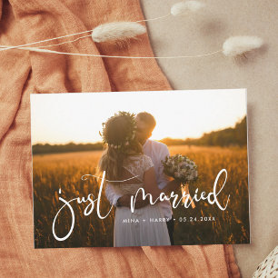 Just married Elegant romantic wedding photo card Ankündigung